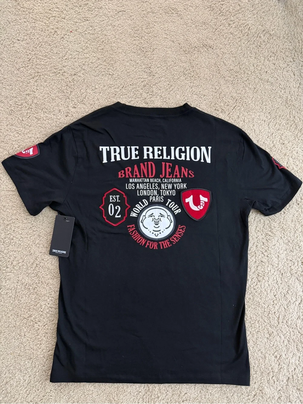 True Religion Black & Red Back Logo Patch Short Sleeve Tee